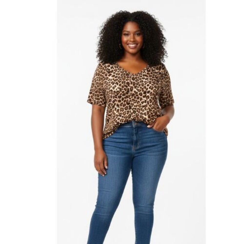 Torrid Women's Plus Size 2 Leopard Print V-Neck Short Sleeve Tee